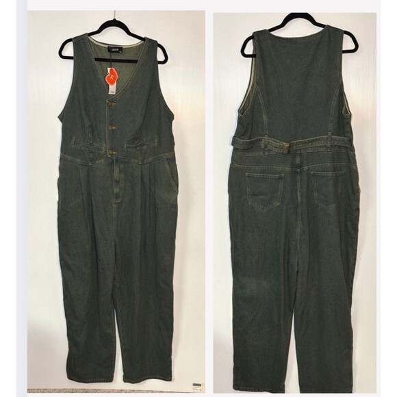 NWT Cider Jumpsuit Sz 2X  V Neck Denim Belted Straight Leg Vest Style Overalls - Picture 1 of 6